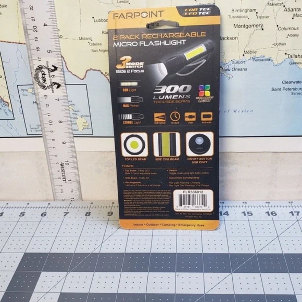 Micro Flashlight Farpoint‎ USB Rechargeable 300 Lumens Black 2 Pack